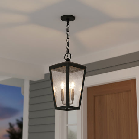 Barrett Outdoor Hanging Light 9, Textured Black for Modern Farmhouse home with Gray Siding