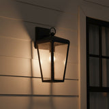 Barrett Outdoor Wall Light, Small 16" Textured Black for Modern Farmhouse home with White Siding