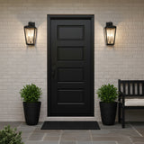 Barrett Outdoor Wall Light, Medium 20" Textured Black - Two black outdoor wall lights flank a black door
