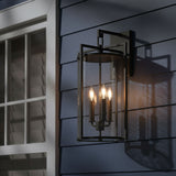 Peyton Outdoor Wall Light, Large 21" Textured Black for Modern Farmhouse home with Dark Blue Siding