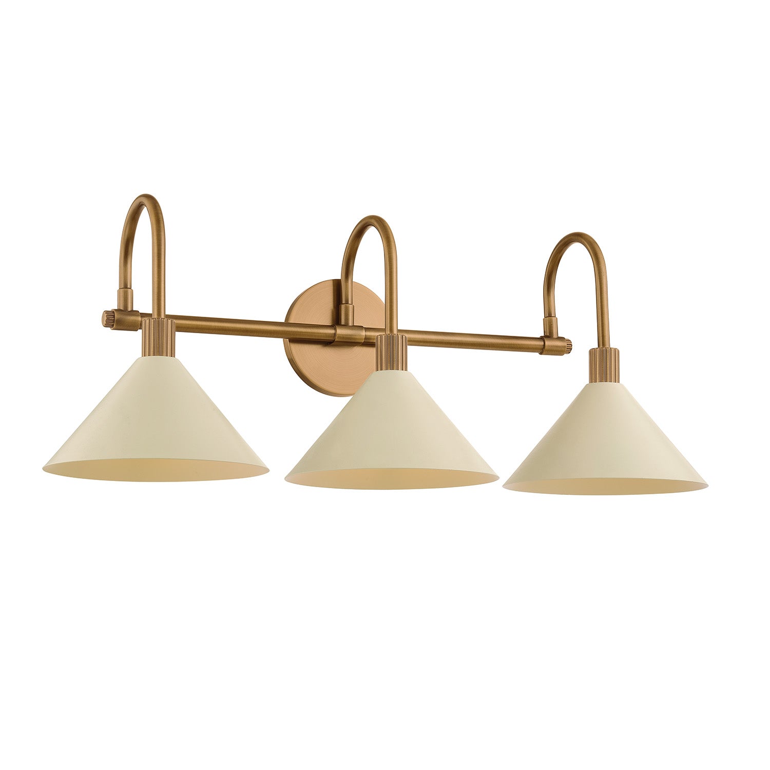 Fletcher 3 Light Vanity, Patina Brass and Soft Sand – Lights.com