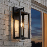 Durham Outdoor Wall Light, Small 16" Textured Black for Modern Farmhouse home with White Brick