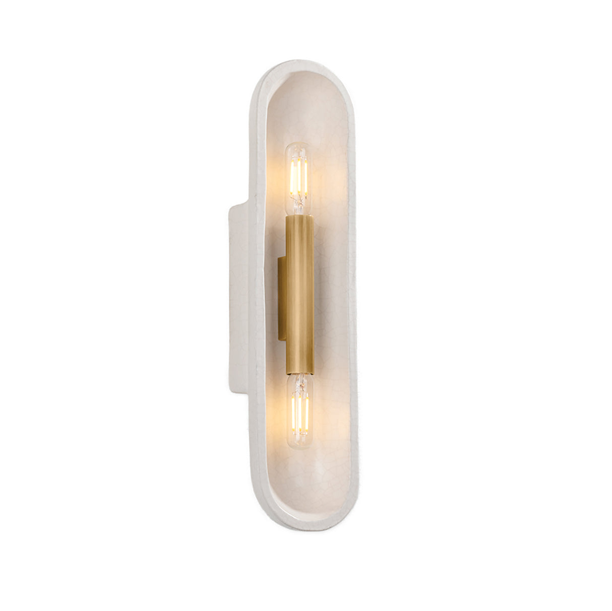 Lorelei Wall Sconce 16", Patina Brass and White Crackle Ceramic