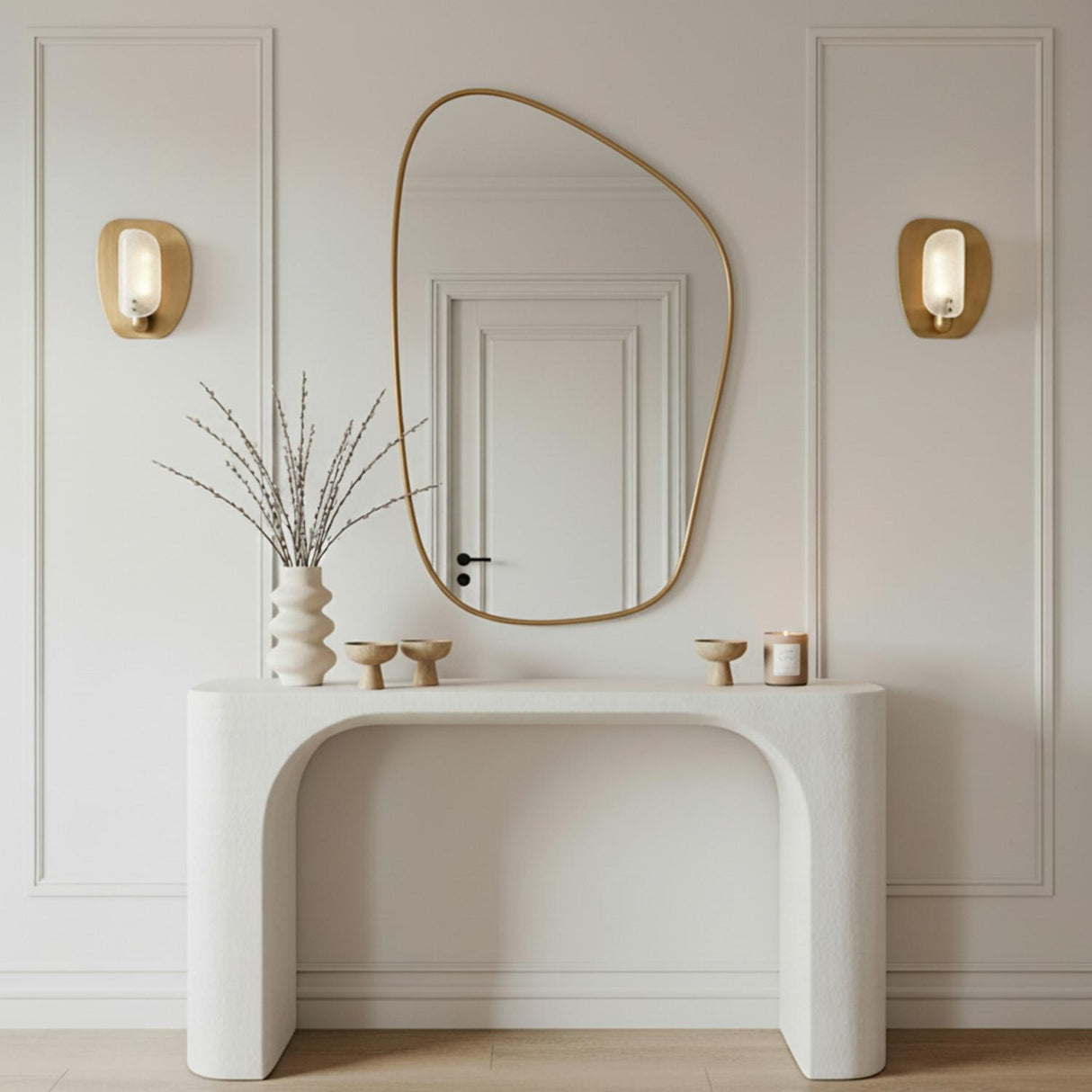 Jane Wall Sconce 12, Patina Brass for Modern home with White Siding