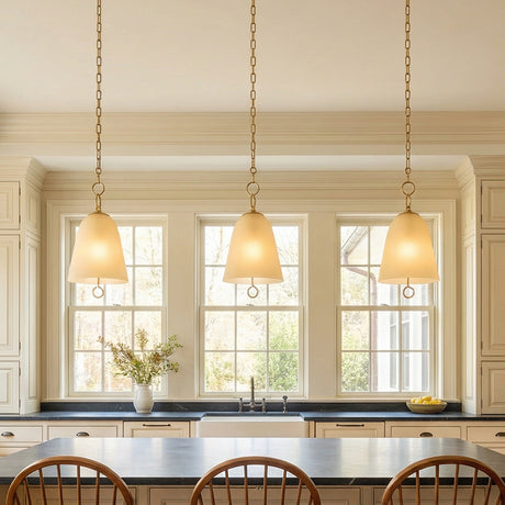 Bellport Small Pendant 11, Aged Brass for Modern Farmhouse home with Cream Cabinetry