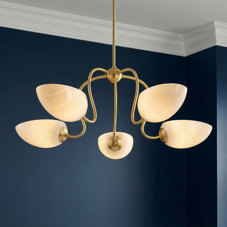 Calliope 5 Light Chandelier 34", Aged Brass