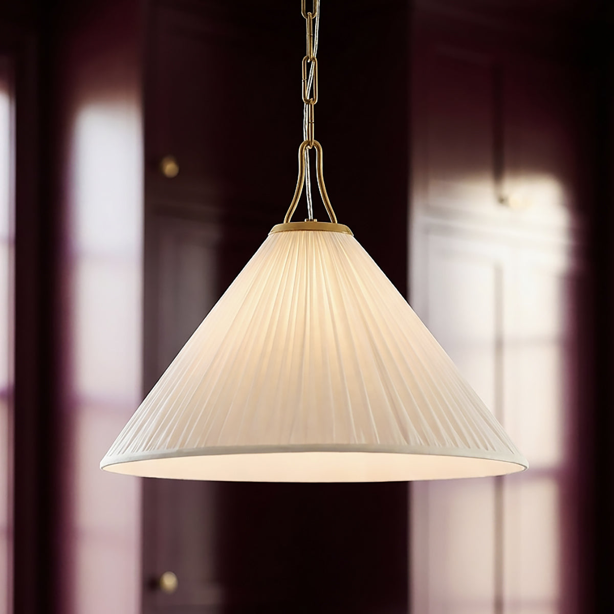 Charlotte Medium Pendant 22, Aged Brass for Traditional home with Dark Brown Wood