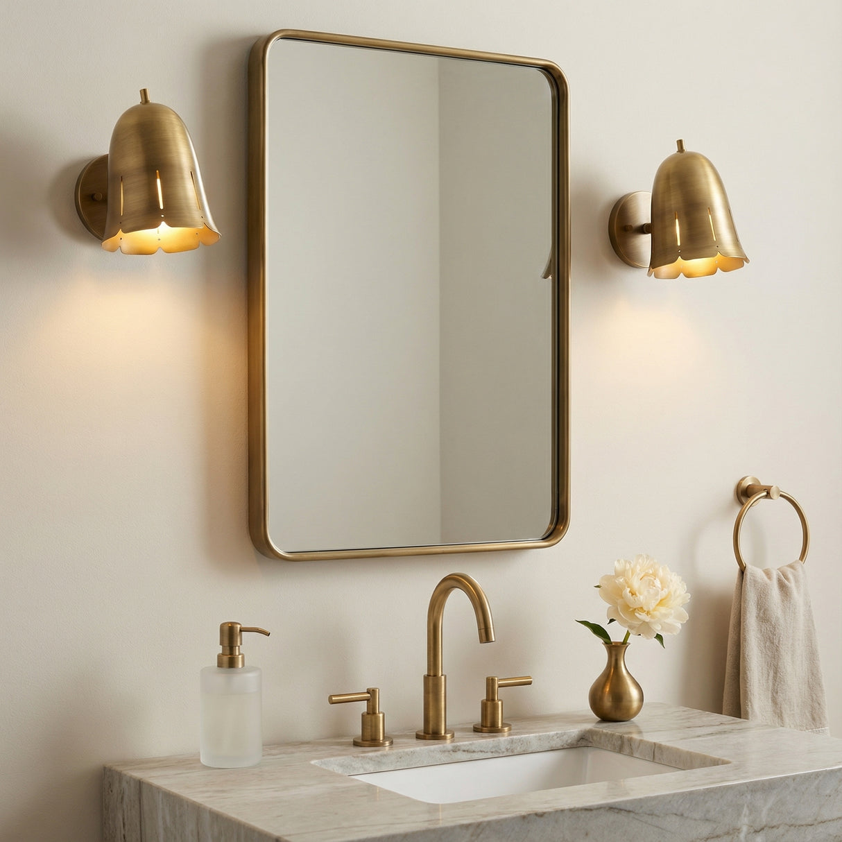 Sandune Wall Sconce 7, Patina Brass for Transitional home with Cream Walls