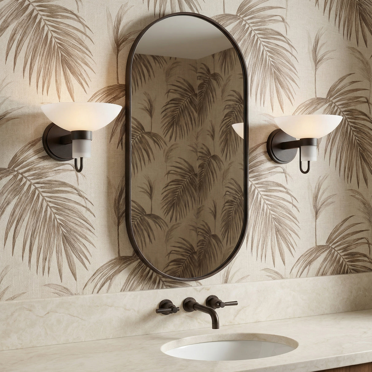 Decker Wall Sconce 8" for Coastal home with Beige Wallpaper