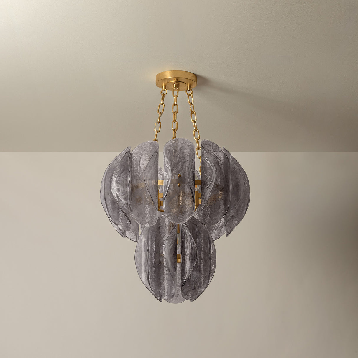 Vivian Chandelier 24", Gold Leaf and Smoke Glass