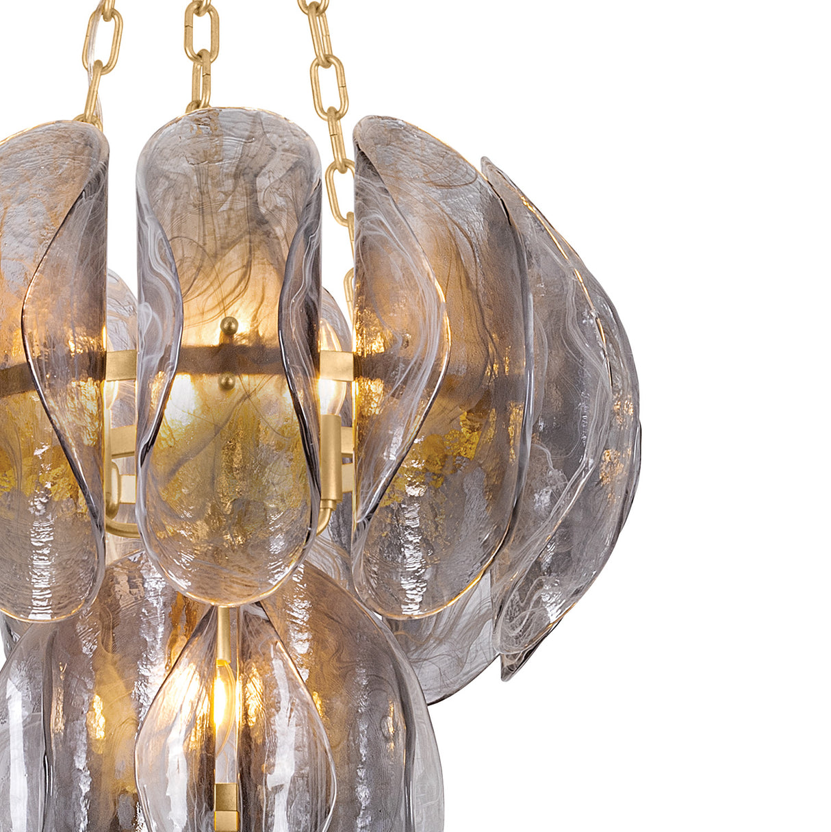 Vivian Chandelier 24", Gold Leaf and Smoke Glass