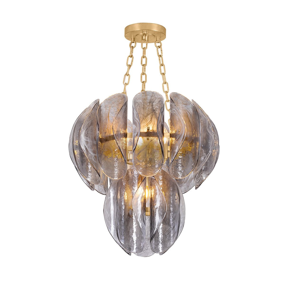 Vivian Chandelier 24", Gold Leaf and Smoke Glass