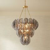 Vivian Chandelier 33, Gold Leaf and Smoke Glass for Contemporary home with Beige Shiplap
