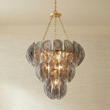 Vivian Chandelier 33, Gold Leaf and Smoke Glass for Contemporary home with Beige Shiplap