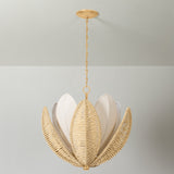 Gardenia Chandelier 24", Gold Leaf and Natural Beads