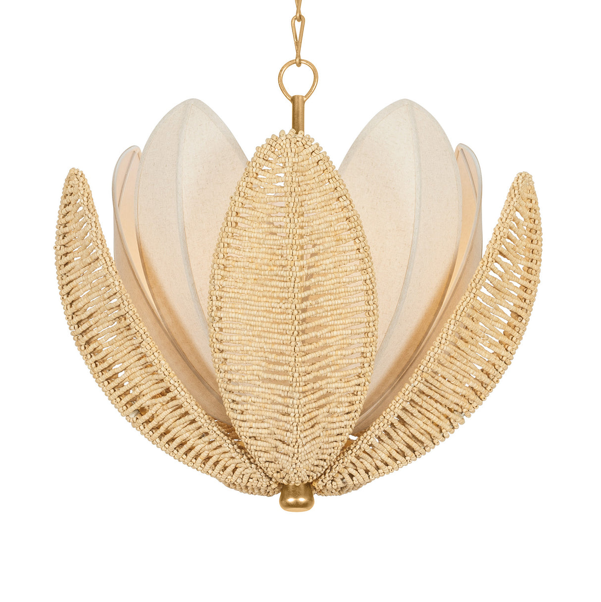 Gardenia Chandelier 24", Gold Leaf and Natural Beads