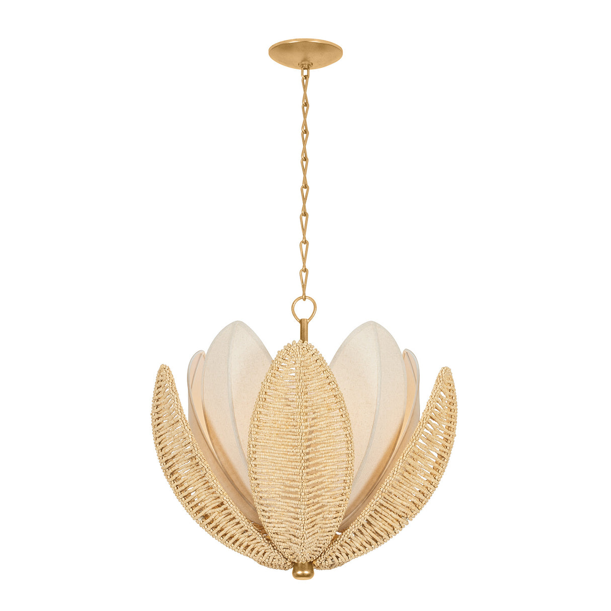 Gardenia Chandelier 24", Gold Leaf and Natural Beads