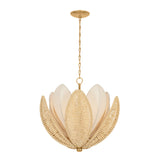 Gardenia Chandelier 24", Gold Leaf and Natural Beads
