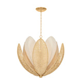 Gardenia Chandelier 36", Gold Leaf and Natural Beads