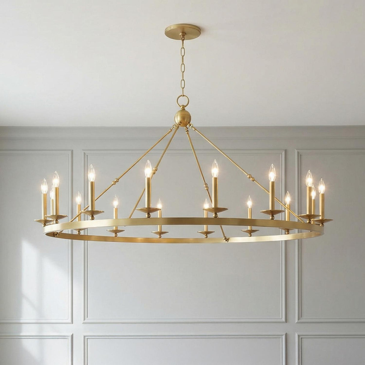 William 16 Light Ring Chandelier 58", Aged Brass