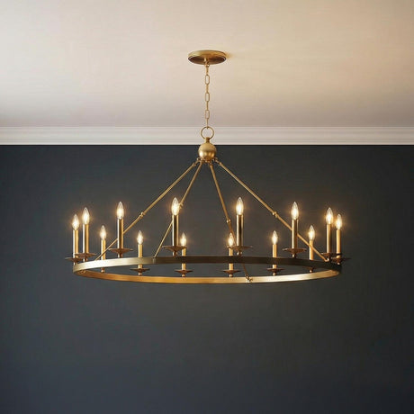 William 16 Light Ring Chandelier 58", Aged Brass