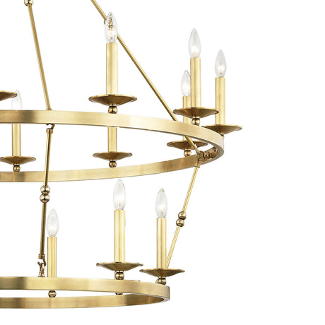 William Two-Tier Ring Chandelier 47", Aged Brass