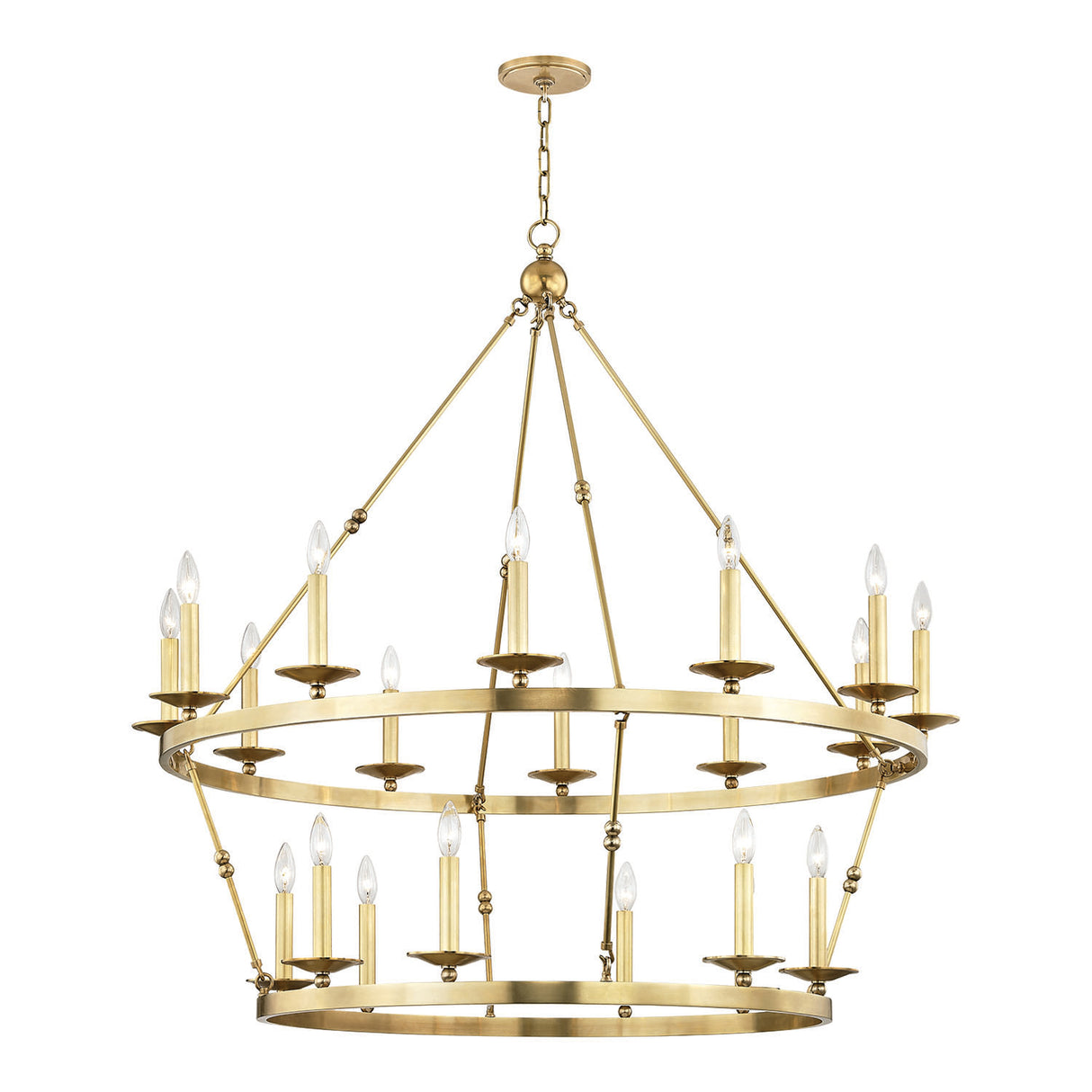 William Two-Tier Ring Chandelier 47", Aged Brass