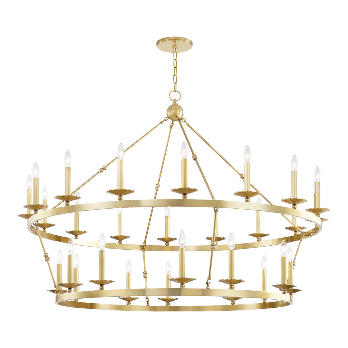 William Two-Tier Ring Chandelier 58", Aged Brass