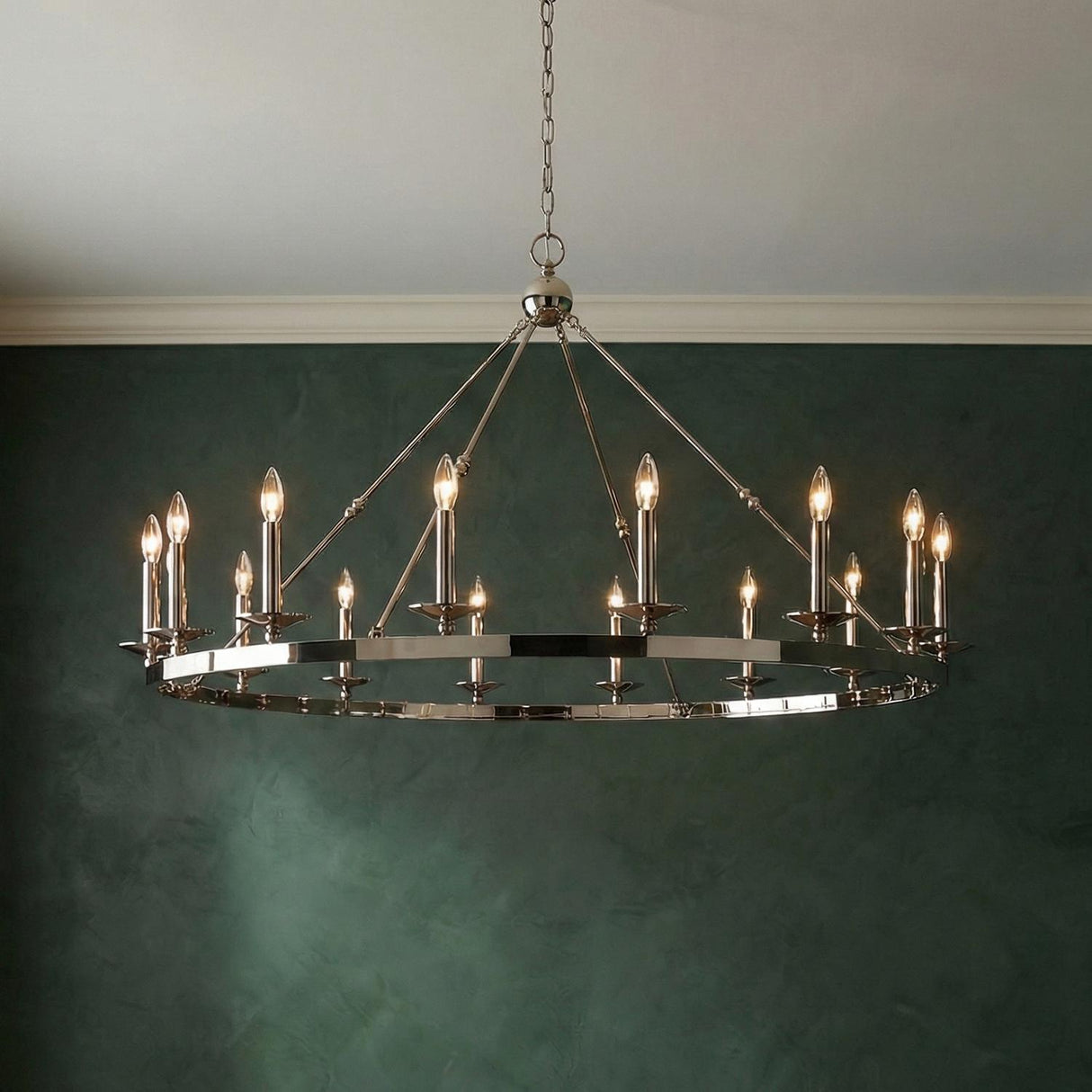 William 16 Light Ring Chandelier 58", Polished Nickel