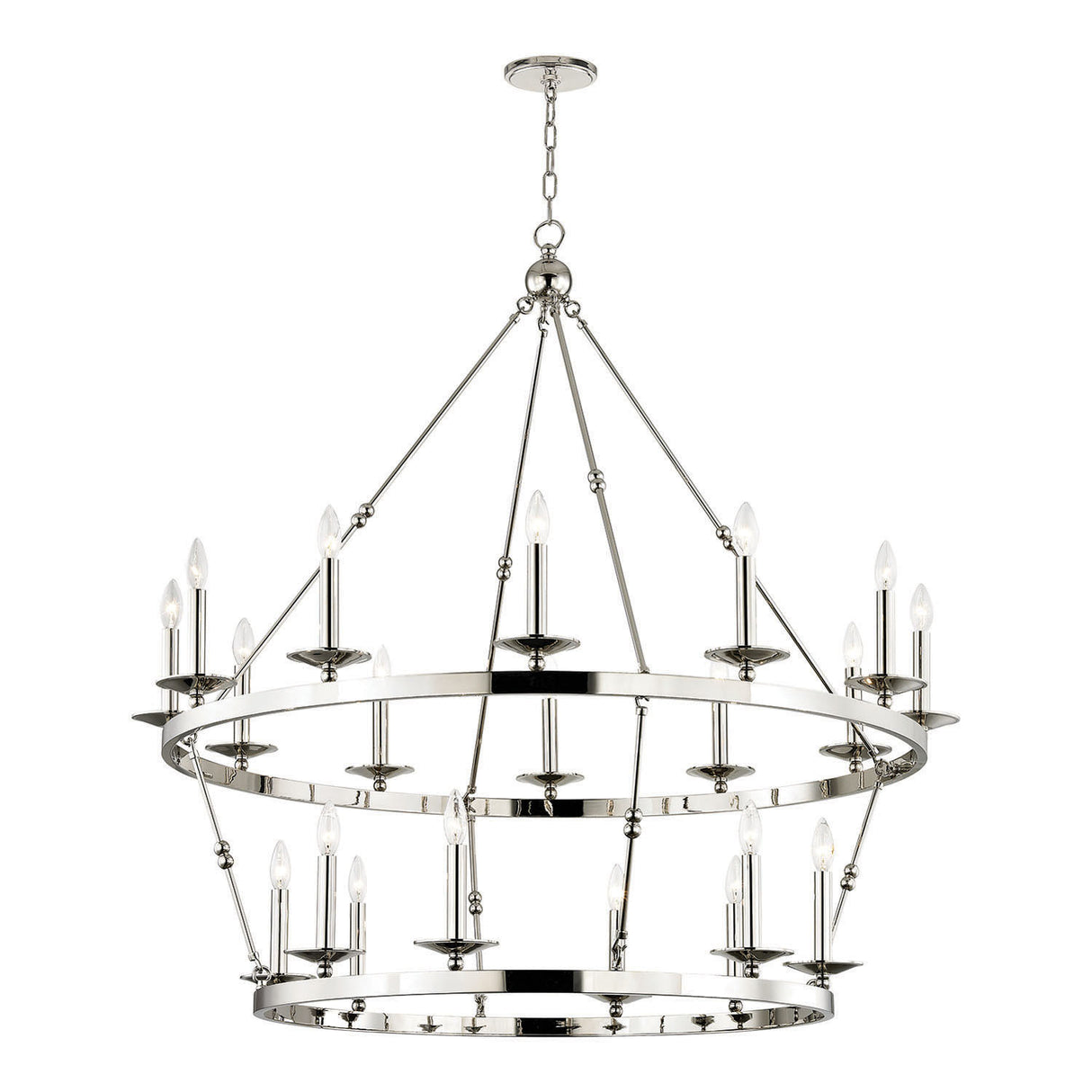 William Two-Tier Ring Chandelier 47", Polished Nickel