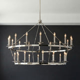 William 28 Light Two-Tier Ring Chandelier 58", Polished Nickel