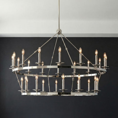 William 28 Light Two-Tier Ring Chandelier 58", Polished Nickel