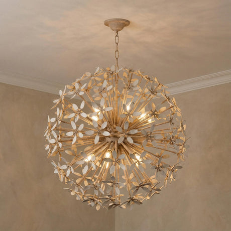 Genevieve Chandelier 30", Natural Rope and Coco Shells Cream globe chandelier in a Mediterranean Living Room with plaster walls.