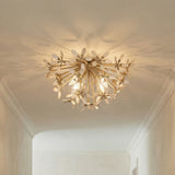 Genevieve Semi-Flush 20", Natural Rope and Coco Shells leaf design semi-flush in a Transitional Entryway with crown molding.