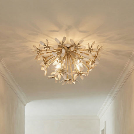 Genevieve Semi-Flush 20", Natural Rope and Coco Shells leaf design semi-flush in a Transitional Entryway with crown molding.