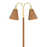 Rhiannon Floor Lamp, Aged Brass and Rattan