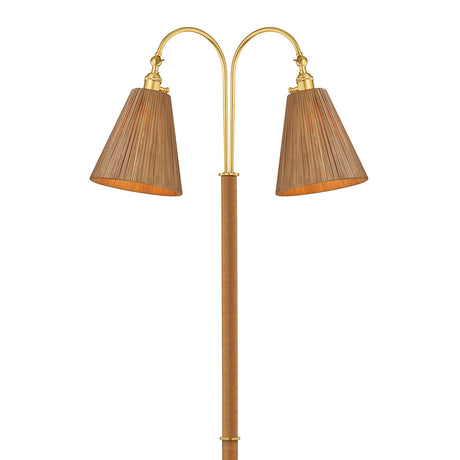 Rhiannon Floor Lamp, Aged Brass and Rattan