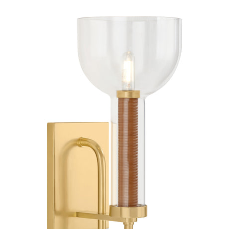 Esther Wall Sconce 14", Aged Brass with Rattan Accents
