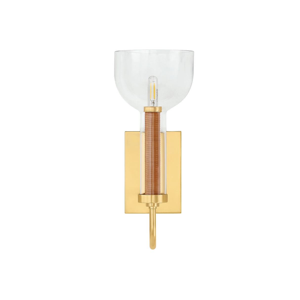 Esther Wall Sconce 14", Aged Brass with Rattan Accents