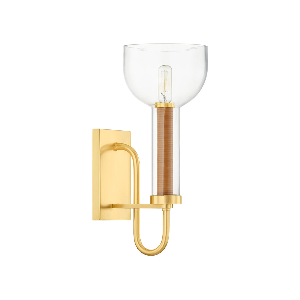 Esther Wall Sconce 14", Aged Brass with Rattan Accents