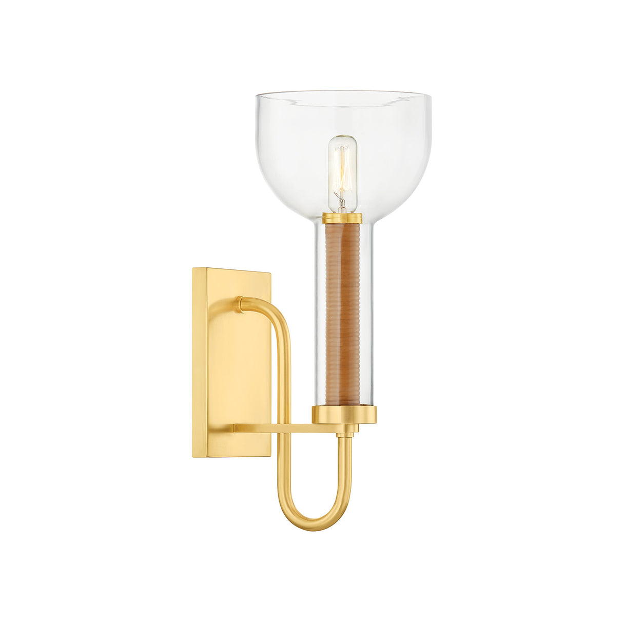 Esther Wall Sconce 14", Aged Brass with Rattan Accents