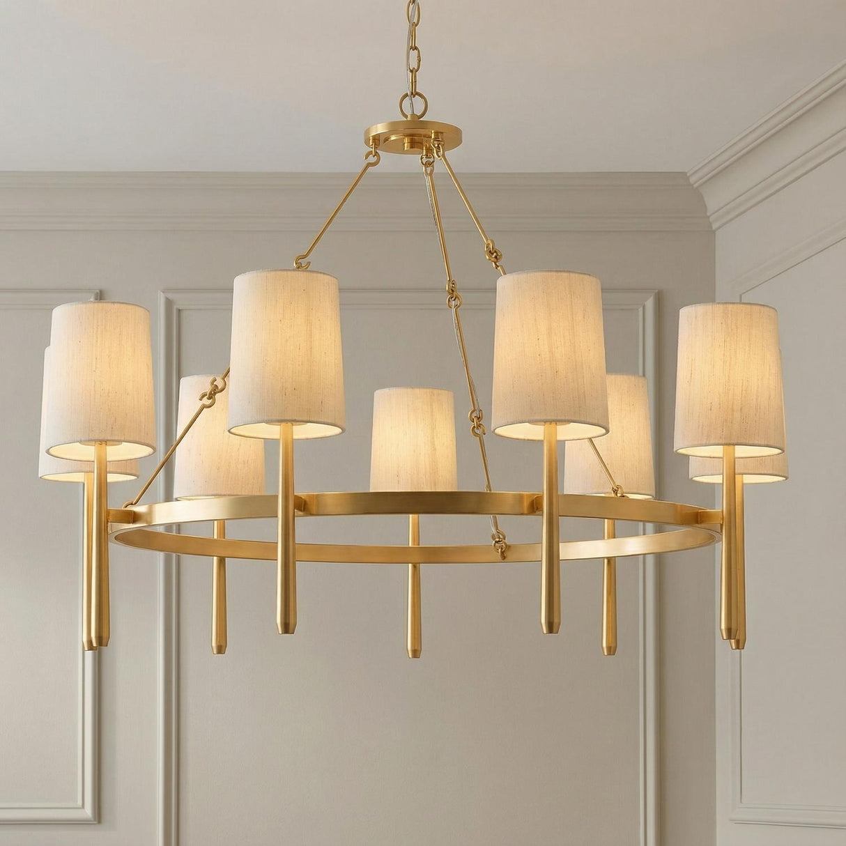 Norene 9 Light Chandelier 46", Aged Brass