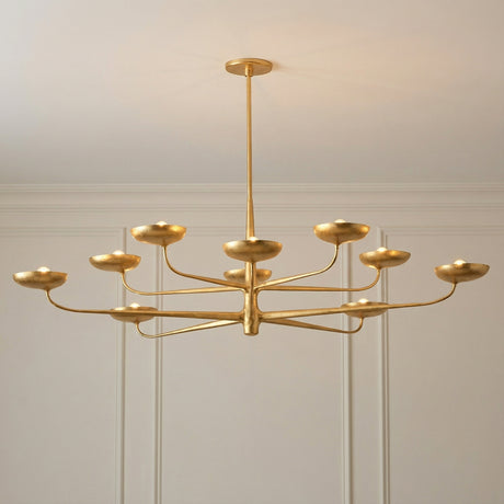 Reverie 10 Light LED Chandelier 63", Gold Leaf leaf design Chandelier in a Transitional Dining Room with white wainscoting.