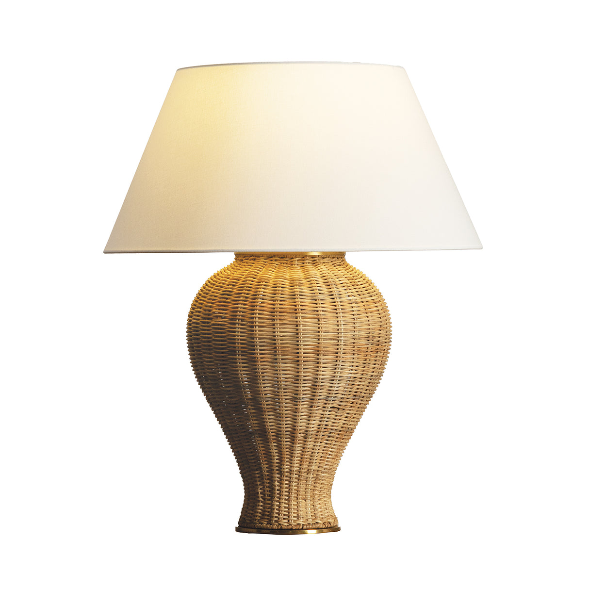 Josephine Table Lamp, Woven Wicker with Aged Brass Accents