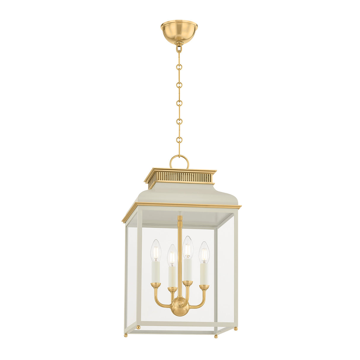 Harriet Lantern Pendant 13", Off White and Aged Brass