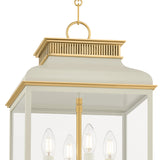 Harriet Lantern Pendant 13", Off White and Aged Brass