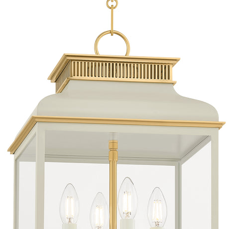 Harriet Lantern Pendant 13", Off White and Aged Brass