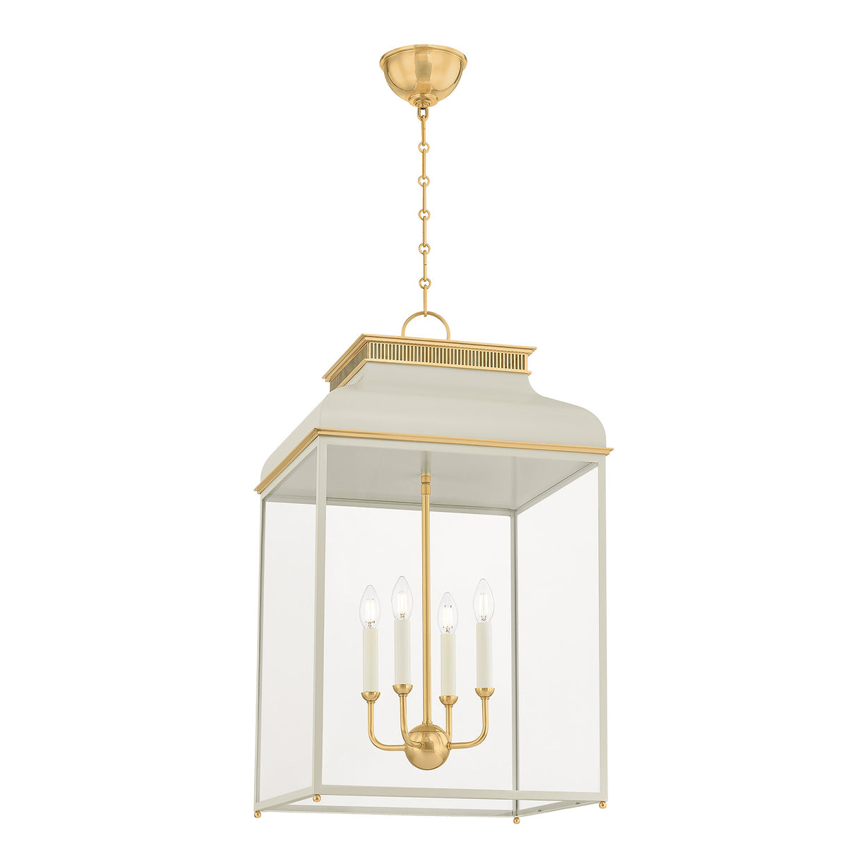 Harriet Lantern Pendant 19", Off White and Aged Brass