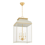 Harriet Lantern Pendant 19", Off White and Aged Brass