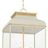 Harriet Lantern Pendant 19", Off White and Aged Brass